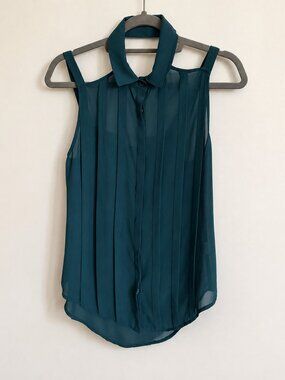 Last Girl Teal Pleated Cold Shoulder Blouse Size S